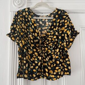 Liberty Love Black and Yellow Lemon Print Blouse